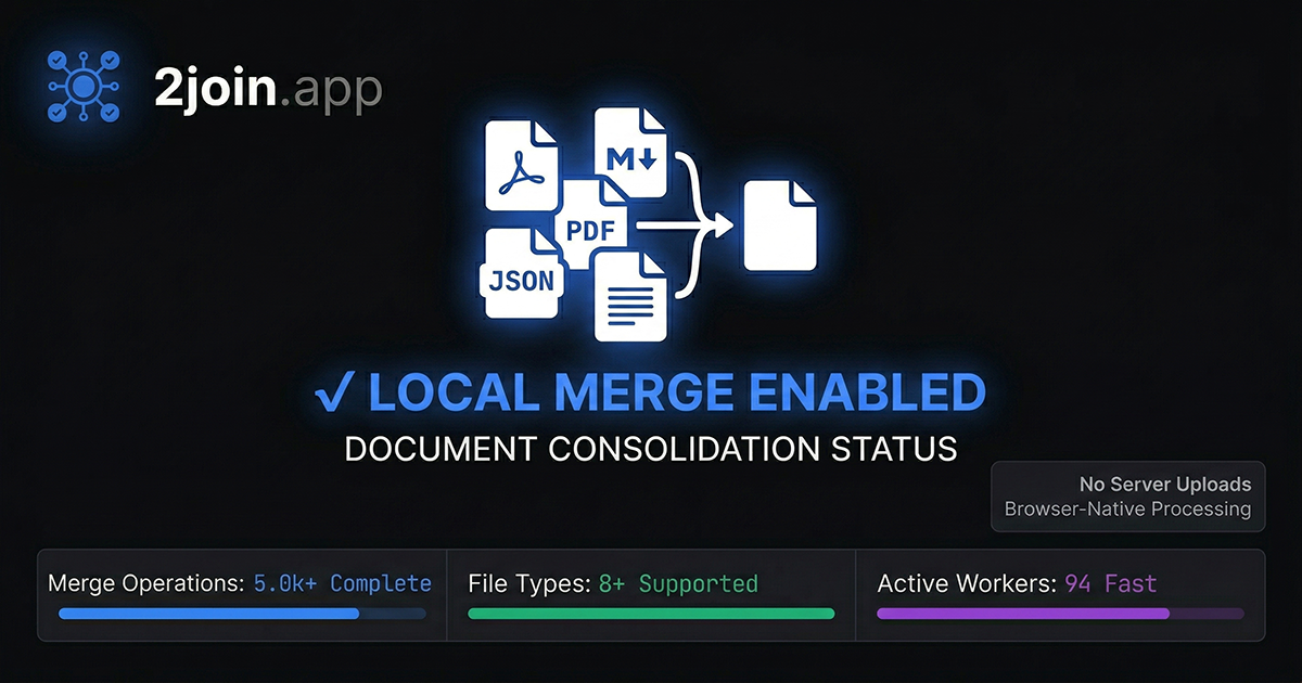 2join — Free File Merger for PDFs, TXT, CSV, JSON